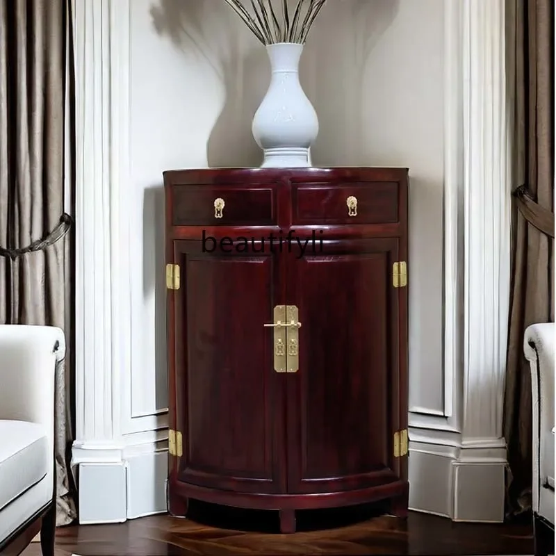 

Solid wood corner locker side cabinet living room bedroom corner rack curved shoe cabinet Chinese style