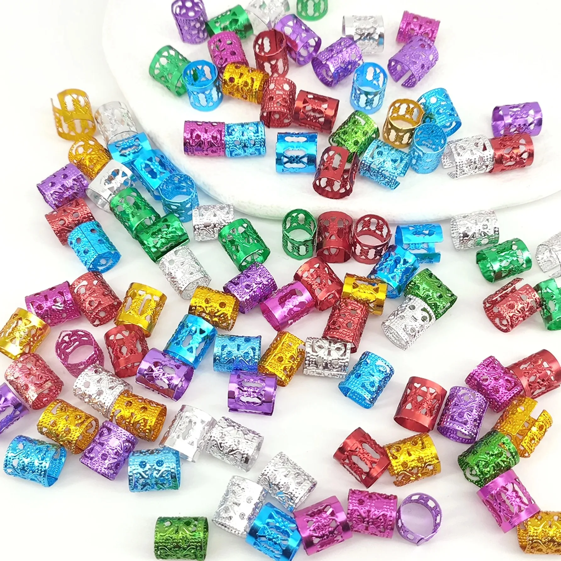 100PCS Multicolor Rings Dreadlocks Beads for Women and Girls, Braid Hair Decoration Colorful Aluminum Ring Adjustable Metal Cuff image 4