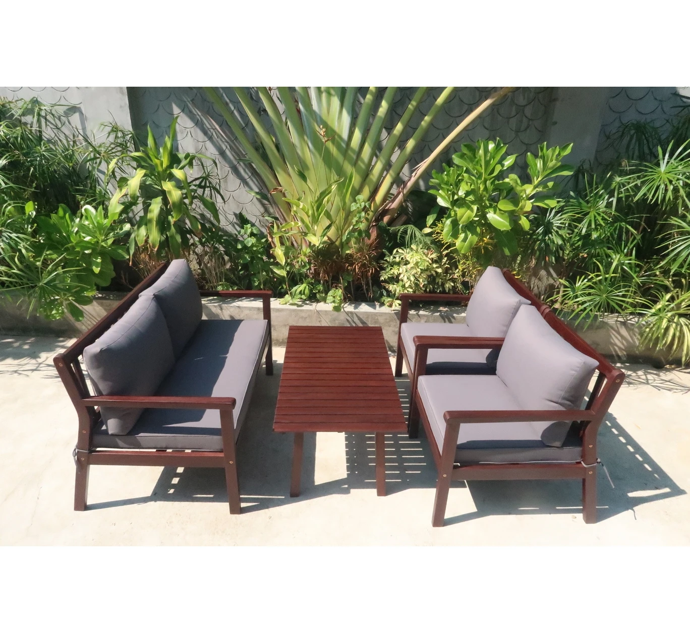

LONDON Sofa Set (4pcs) Wooden Furniture With Waterproof Soft Cushions Sectional Outdoor Patio Garden Wood Sofa