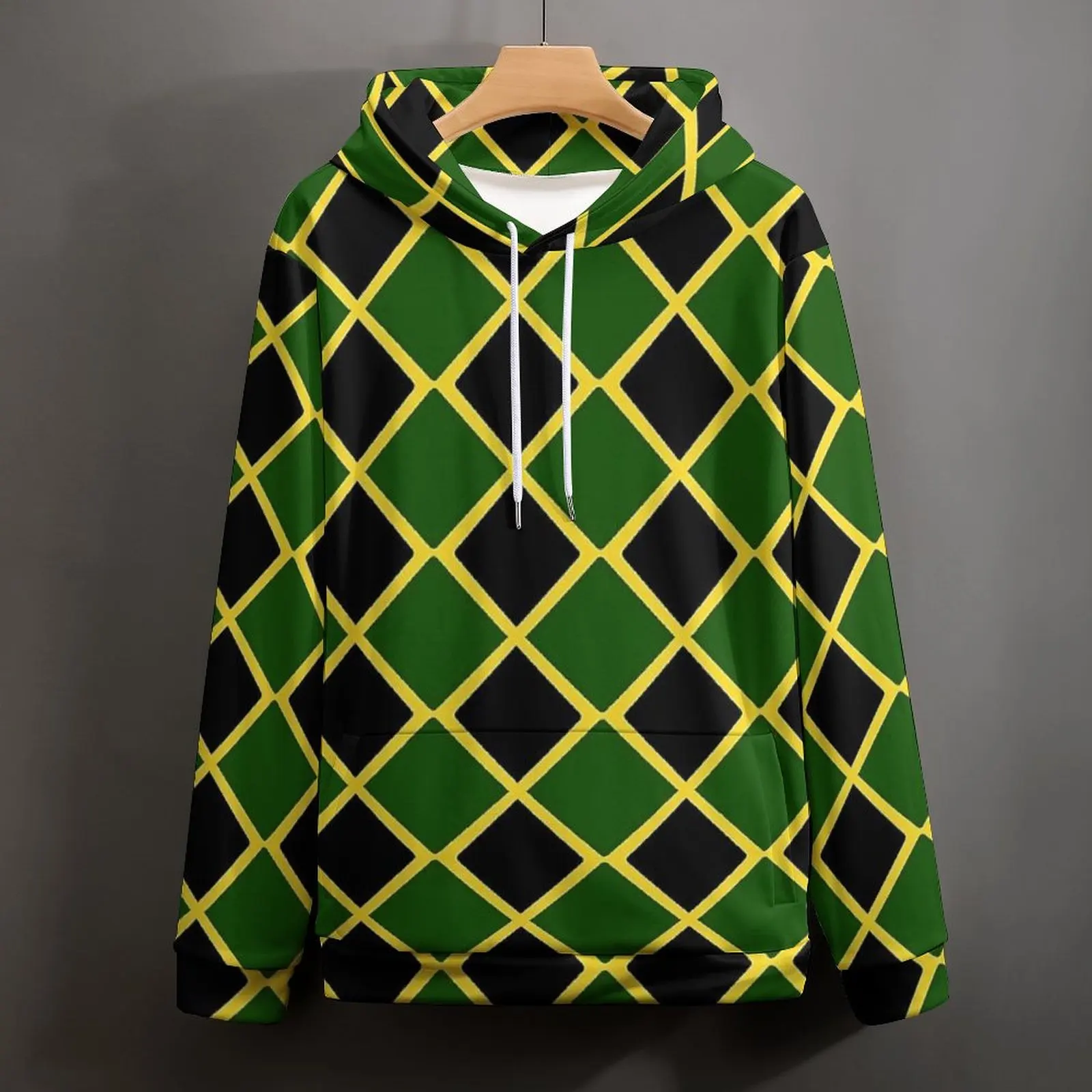 Bandeira jamaicana casual hoodies verde e amarelo y2k gráfico solto hoodie inverno manga longa harajuku roupas de grandes dimensões