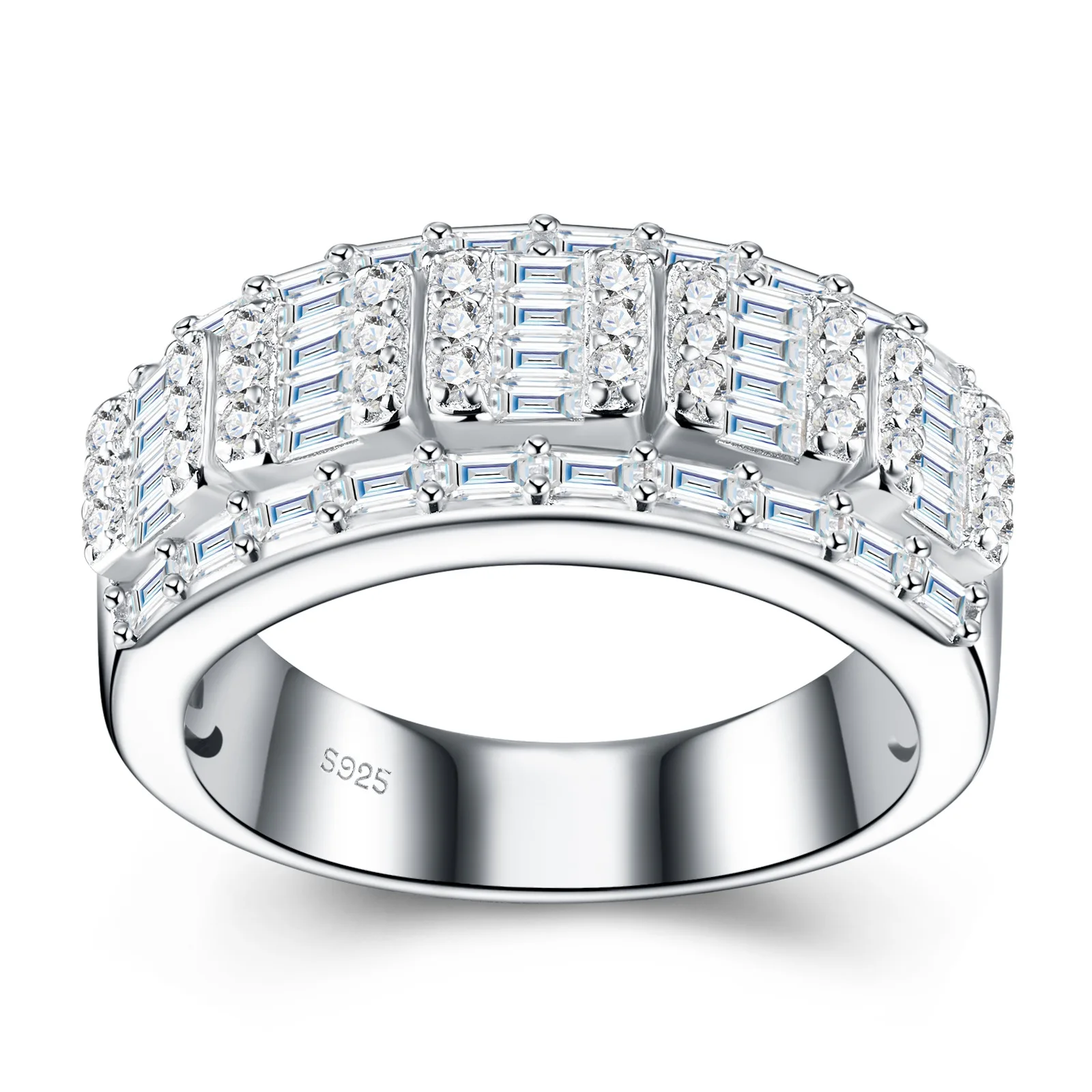 D Color VVS1 All Moissanite Diamond s925 Silver Rings for Men Women Rectangle Full Moissanite Couple Lovers Ring Fine Jewelry