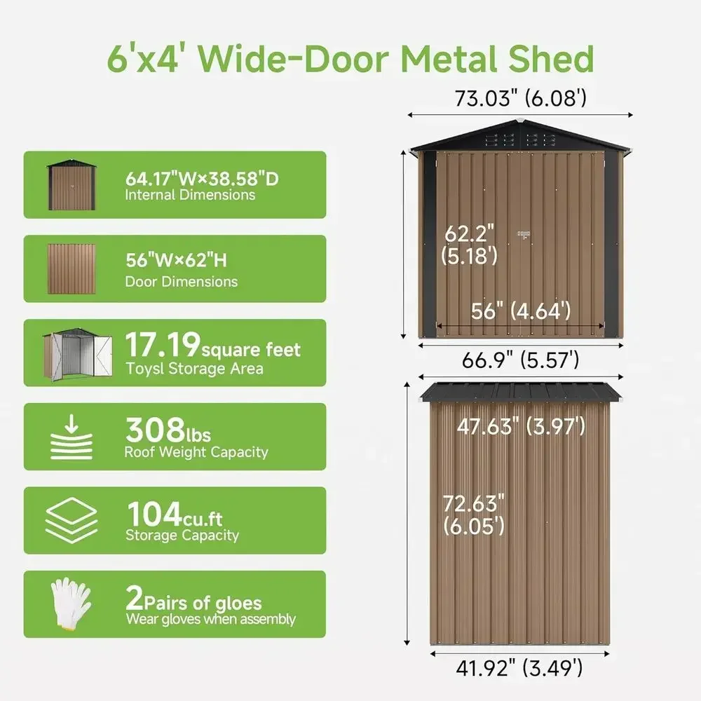 Durable 6x4 Outdoor Metal Shed - Reinforced for Heavy Wind Resistance, Secure Lock, Ideal for Backyard Storage of Tools and Mate