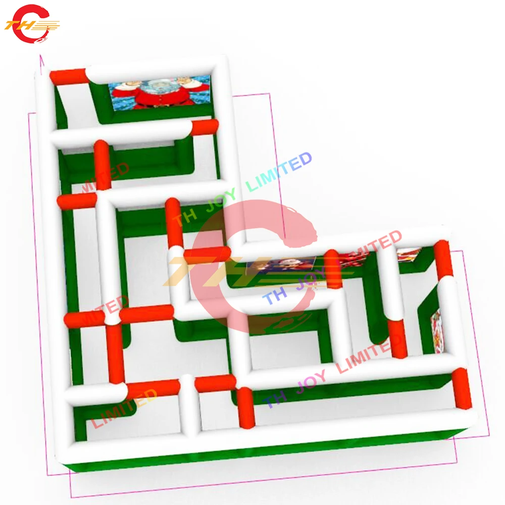 شحن سريع للباب 6 × 6 م اختياري لعيد الميلاد قابل للنفخ علامة المتاهة تفجير لعبة ألغاز عيد الميلاد مع طباعة تأجير حفلة عيد الميلاد