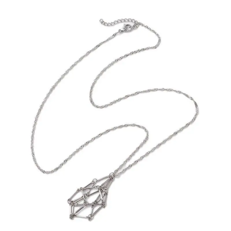 31BB 3Pcs Adjustable Empty Stone Holder Necklace Cage Pendant Neck Chain Women Men Clavicle Chain for DIY Jewelry Projects