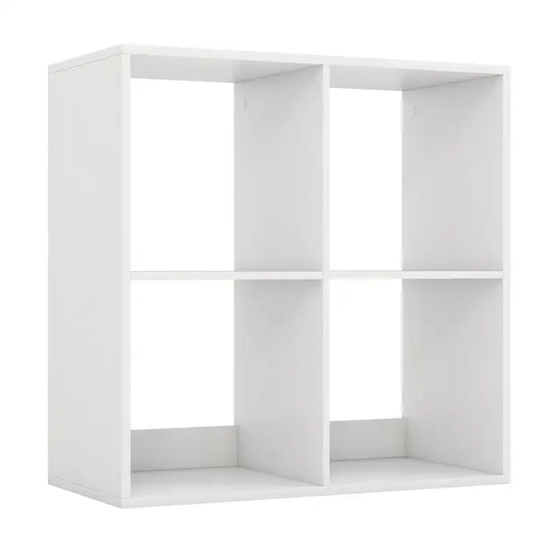 

4 Cube Bookshelf with Back Guardrail for Living Room Bedroom-White