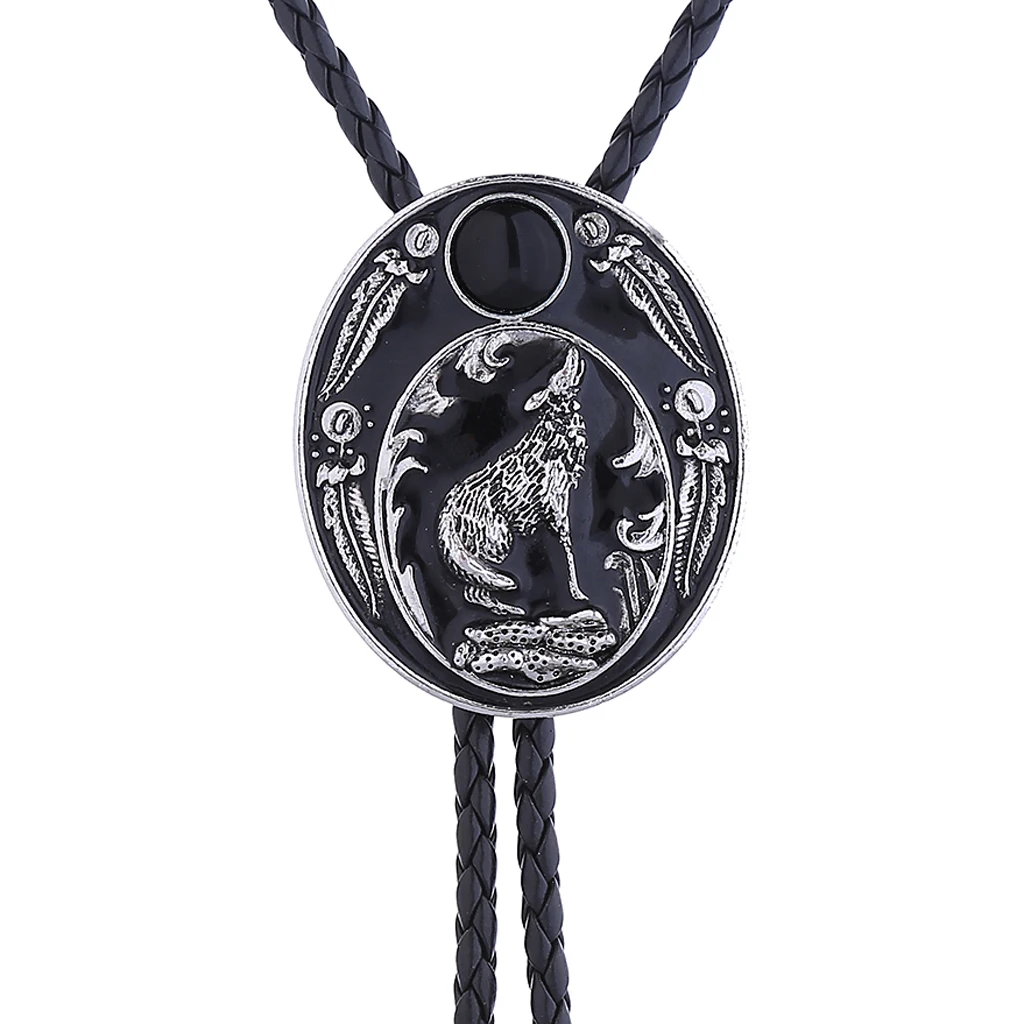 New Painted Wolf Roar Agate Bolo Tie - Handcrafted Men's Fashion Jewelry with Adjustable Leather Cord