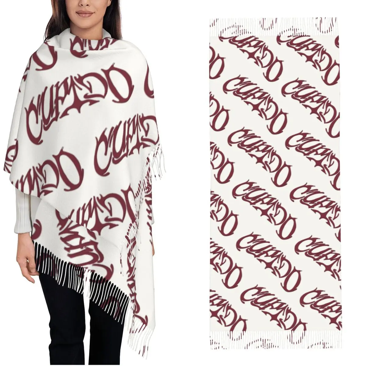 

Tini Stoessel - Cupido Logo Shawl Wrap for Womens Winter Warm Large Soft Scarf Pashmina Tassel Scarves