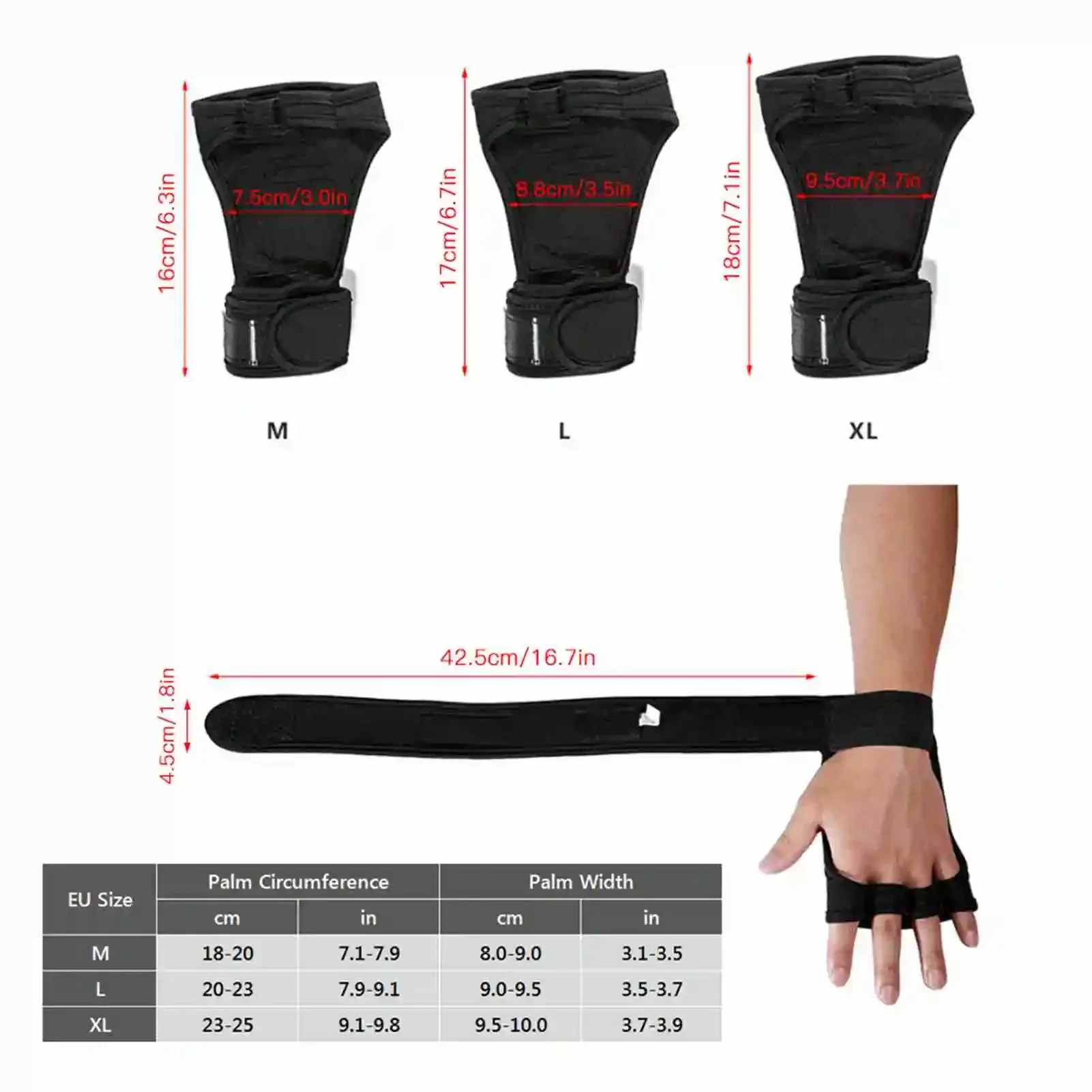 Halbfinger-Gewichtheber-Trainingshandschuhe, Rutschfester Handgelenk- und Handflächenschutz, Fitnesshandschuhe für Männer und Frauen zum Radfahren – Detail 4