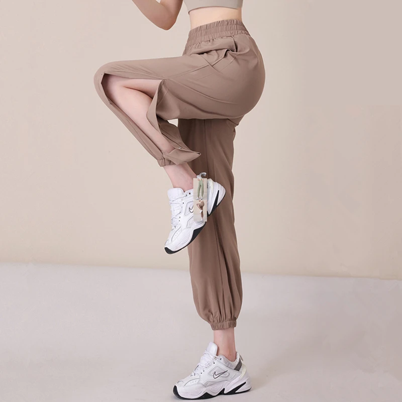 Women Running Trousers Loose Sport Yoga Pants Snap Button Hollow Out Sweatpants Breathable Elastic Gym Fitness Jogger Harem Pant