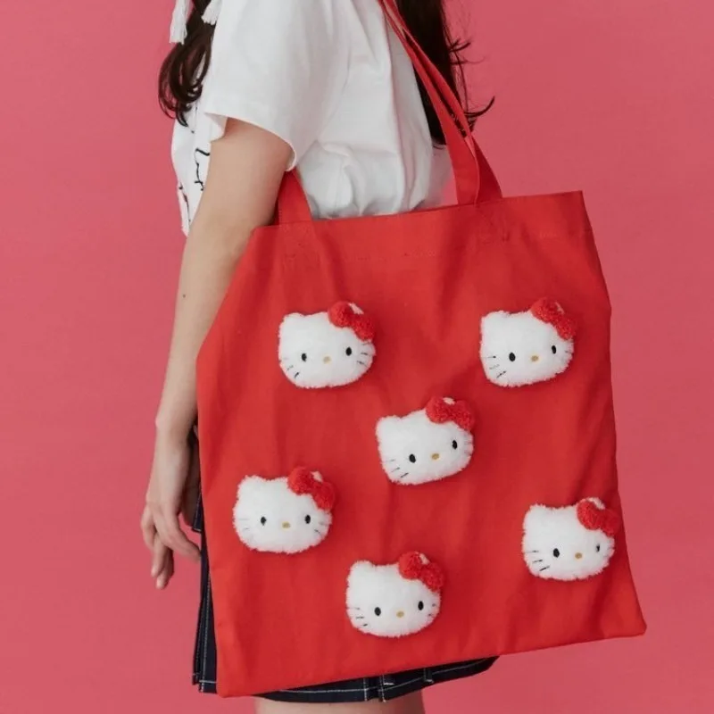 

Kawaii Sanrios плюшевая кукла с вышивкой HelloKittys сумка на плечо мультяшная парусиновая большая вместительная повседневная ручная сумка-тоут