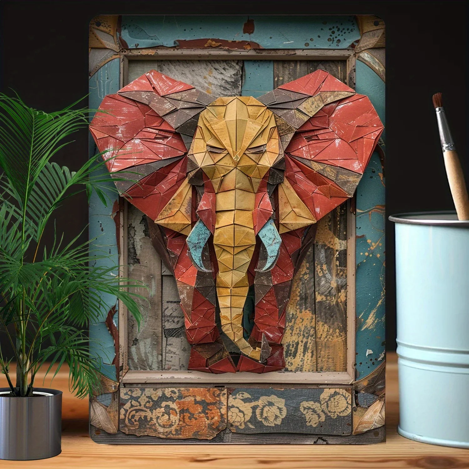 1Pc Vintage Metal 8x12Inch 2D Elephant Art Decoration: 100% Aluminum Material, Moisture Resistant, 32% Higher Bending Resistance