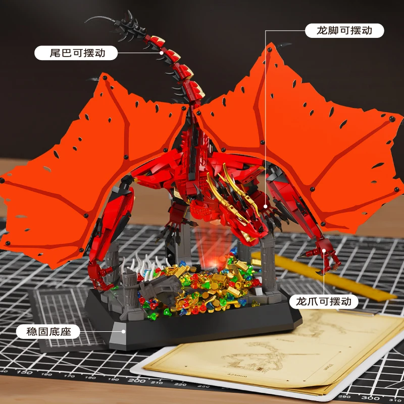 1736pcs MOC Technical Creativity Fire Dragon Smaug Building Blocks Bricks Assembling Model Toys for Children Birthday Gift Set