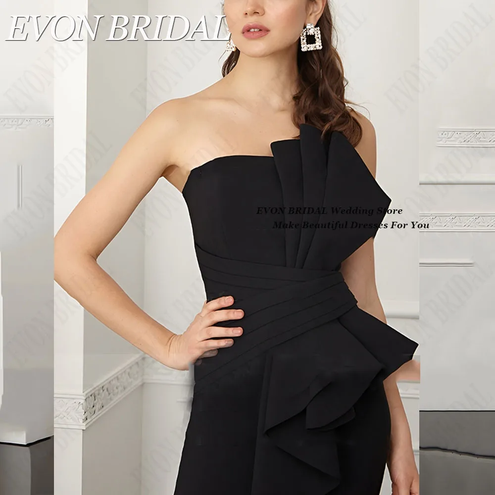 EVON BRIDAL Strapless Black Celebrity Evening Dresses Sleeveless Mermaid Satin Formal Occasion Dresses Floor Length Custom Made