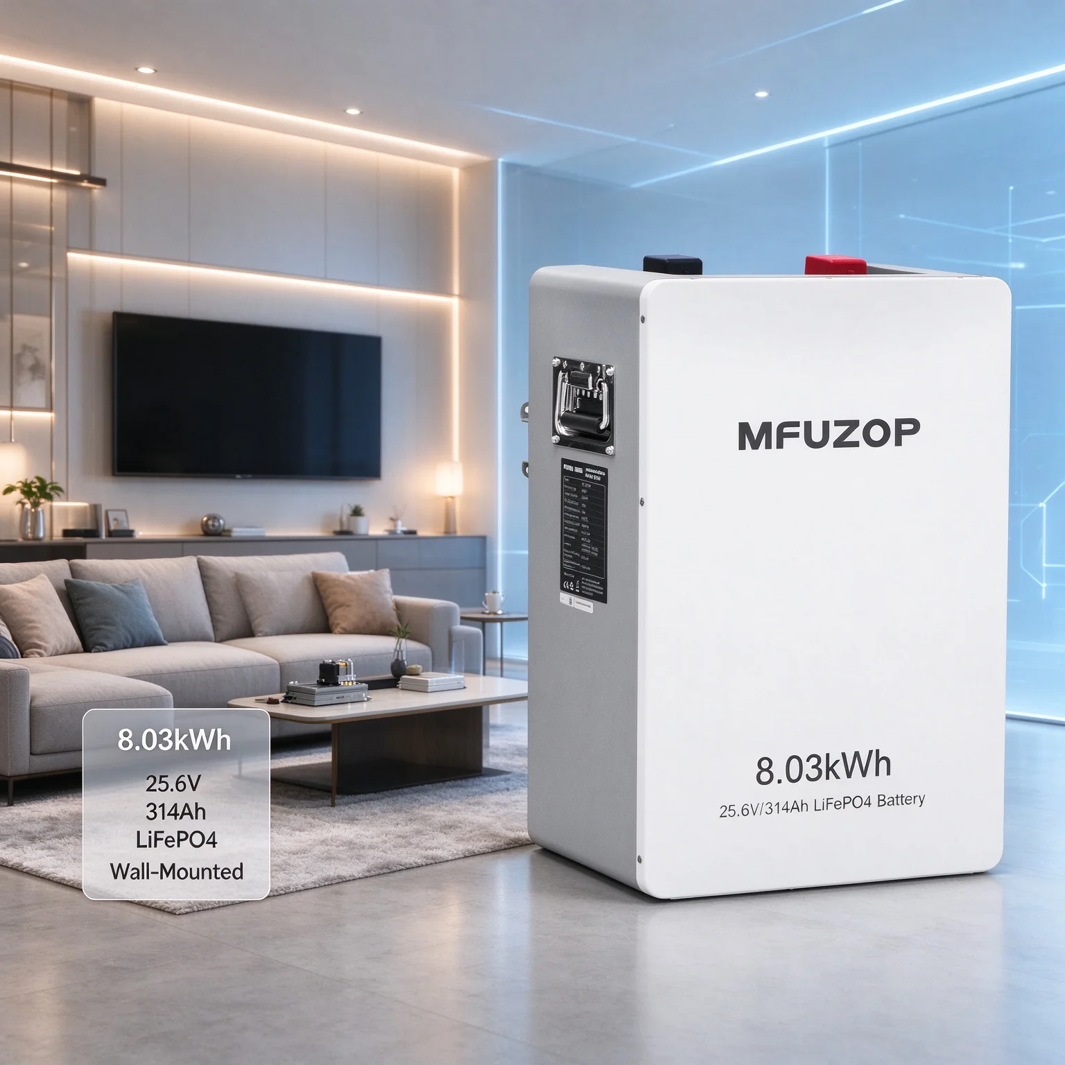 MFUZOP 8.03kWh 24V Built-in Smart BMS Bluetooth Monitoring, 150A Continuous Charge, 160A Cut‑off, up to 8000 Cycles, US Warehouse Fast Shipping for Home Energy Storage, Off‑Grid Solar, RV, Cabin, Marine