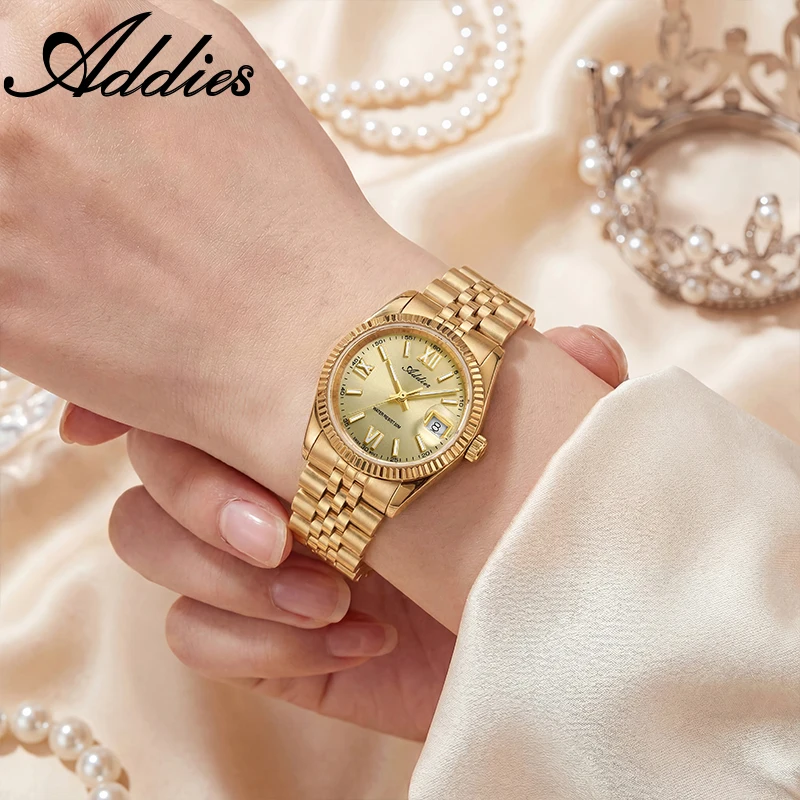 ADDIES Jam Tangan Pasangan Kaca Safir Bisnis Jam Tangan Pasangan Tahan Air 5Bar Bercahaya Baja Tahan Karat Mewah Baru Hadiah Kekasih