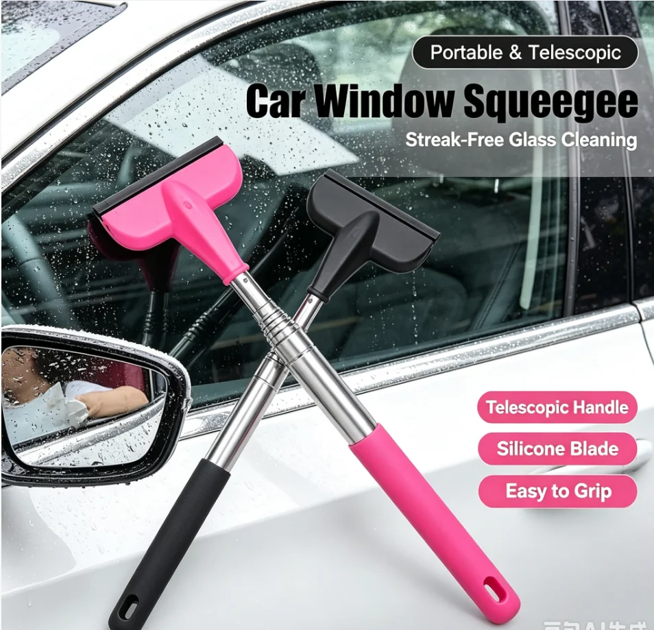 Portable Rainy Glass Window Cleaning Tool Wiper Extendable Handle Car Side Mirror Squeegee Telescopic Rearview Mirror Squeegee