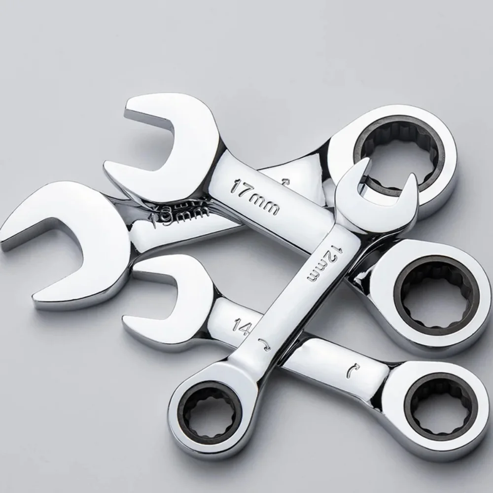 Short Handle Ratchet Spanner 6/7/8/9/10/11/12/13/14/15/16/17/18/19mm Fix Head Ratcheting Wrench Professional Spanner Hand Tools