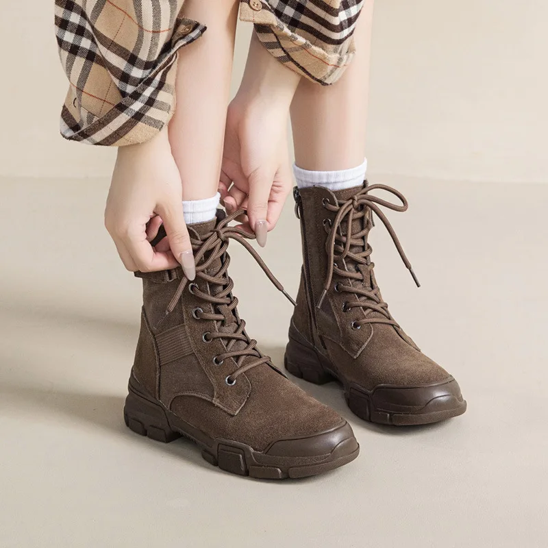 Hiking Shoes Leather Fashion Autumn and Winter Women's Hiking Shoes Casual Walking Boots British Style Women's Hiking Shoes 2025