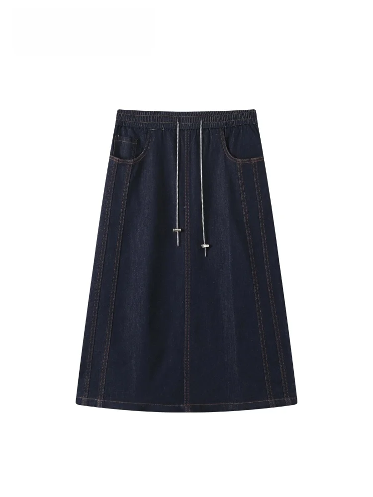 

Модная джинсовая юбка А-силуэта с высокой талией для женщин больших размеров, новинка весенней коллекции, повседневная, из смесового хлопка, для фигуры типа «груша»