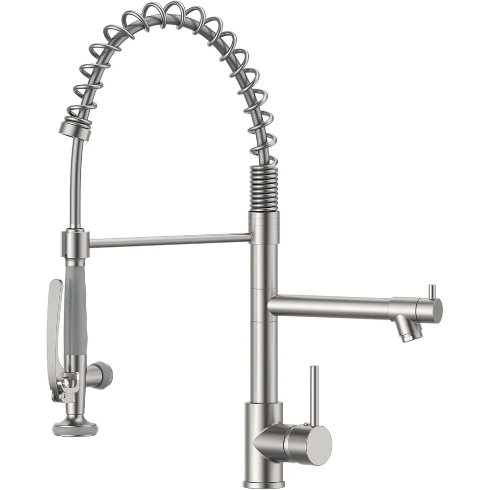 

Commercial Pull Down Kitchen Sink Faucet with Sprayer Brushed Nickel