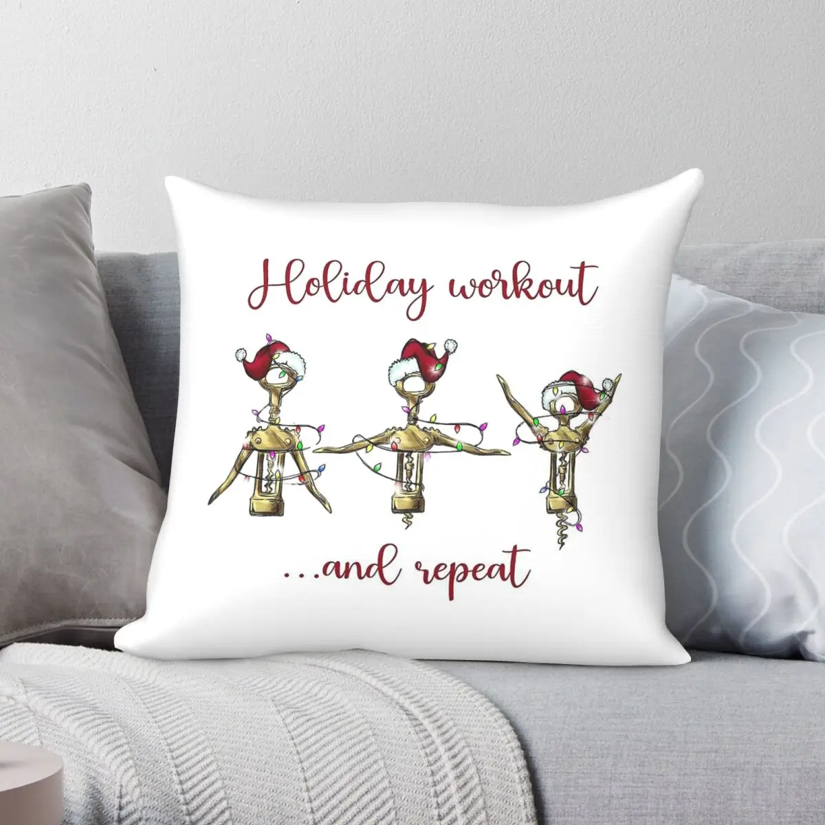 Holiday Workout Funny Christmas Square Pillowcase Polyester Linen Velvet Creative Decorative Throw Pillow Car Cushion Case 45x45