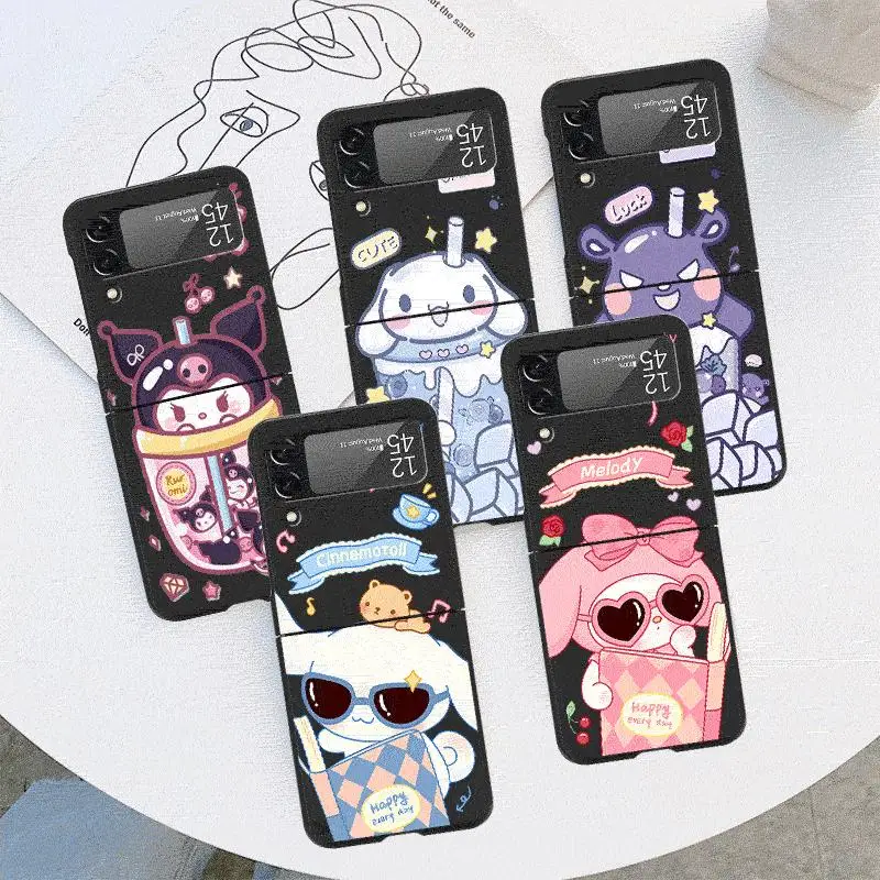 Case for Samsung Galaxy Z Flip 4 3 5 5G Flip Shockproof Capa 6.7 Inches Hard PC ZFlip 4 Phone Cover Cute Cinnamoroll 1 Kuromi