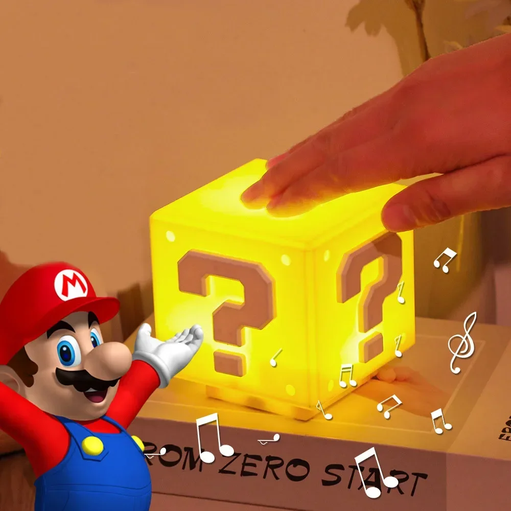 LED Question Mark Night Light with Music Super Mario Anime PeripheralsToad Children Bedroom Bedside Lamp USB Charging Gifts