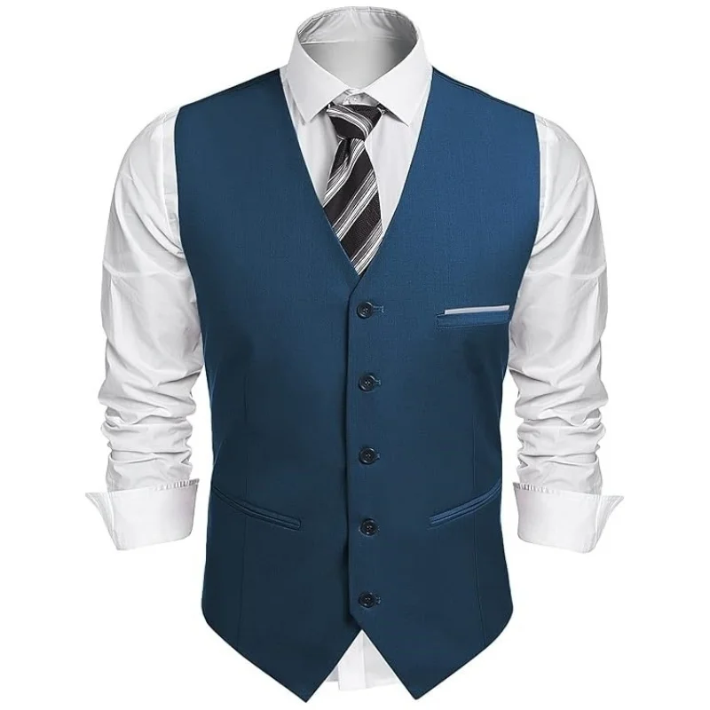 Gilet da uomo slim fit con scollo a V |   Gilet senza maniche a 5 bottoni per business/casual (design gilet classico) Resistente alle rughe