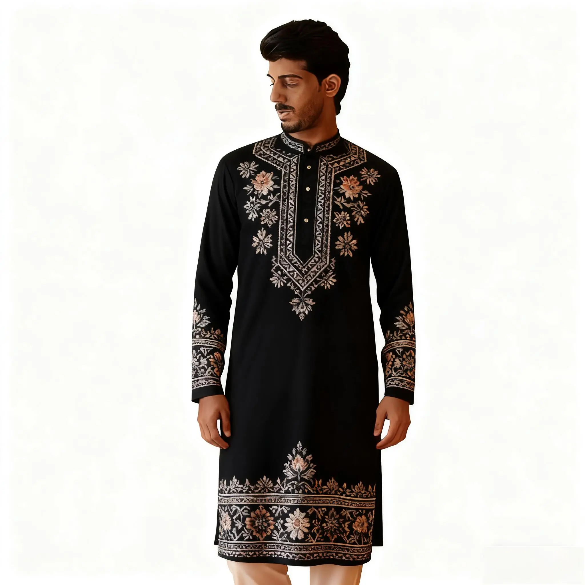 Muslim Caftan Dubai Men'S Robe Long-Sleeved Ethnic Style 2026 Stand Collar Arabic Clothing Dubai Moroccan Kaftan