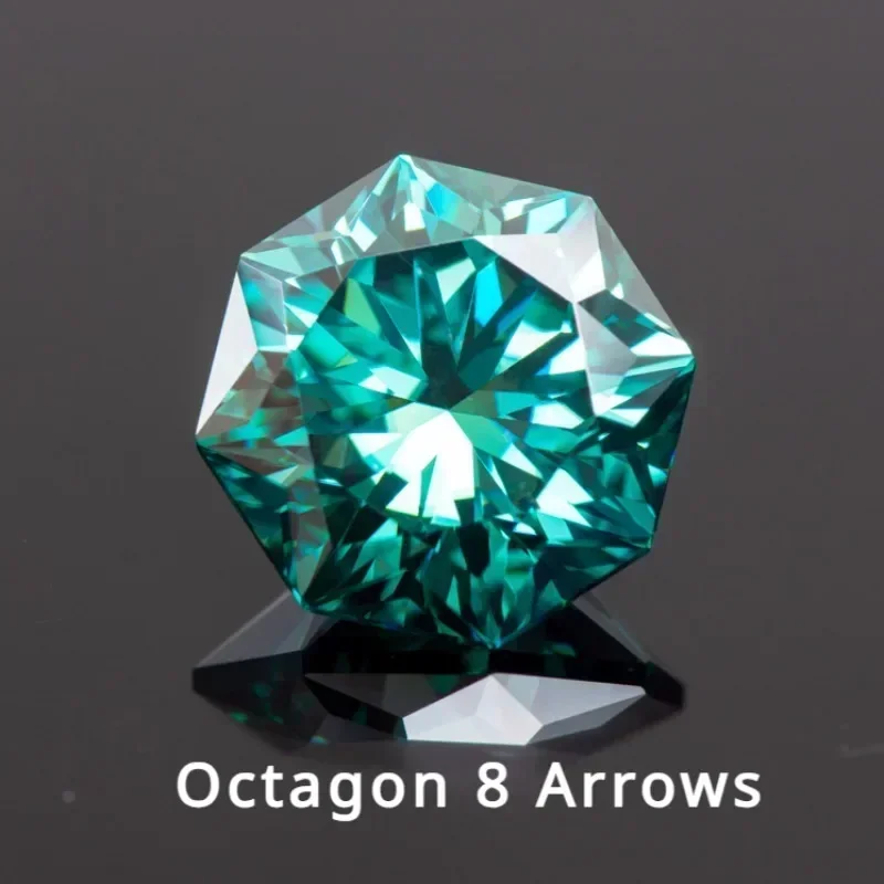 

Moissanite Stones Octagon 8 Arrows Shape Emerald Green Natural Color Lab Grown Gemstones for Jewelry Making with GRA Certificate