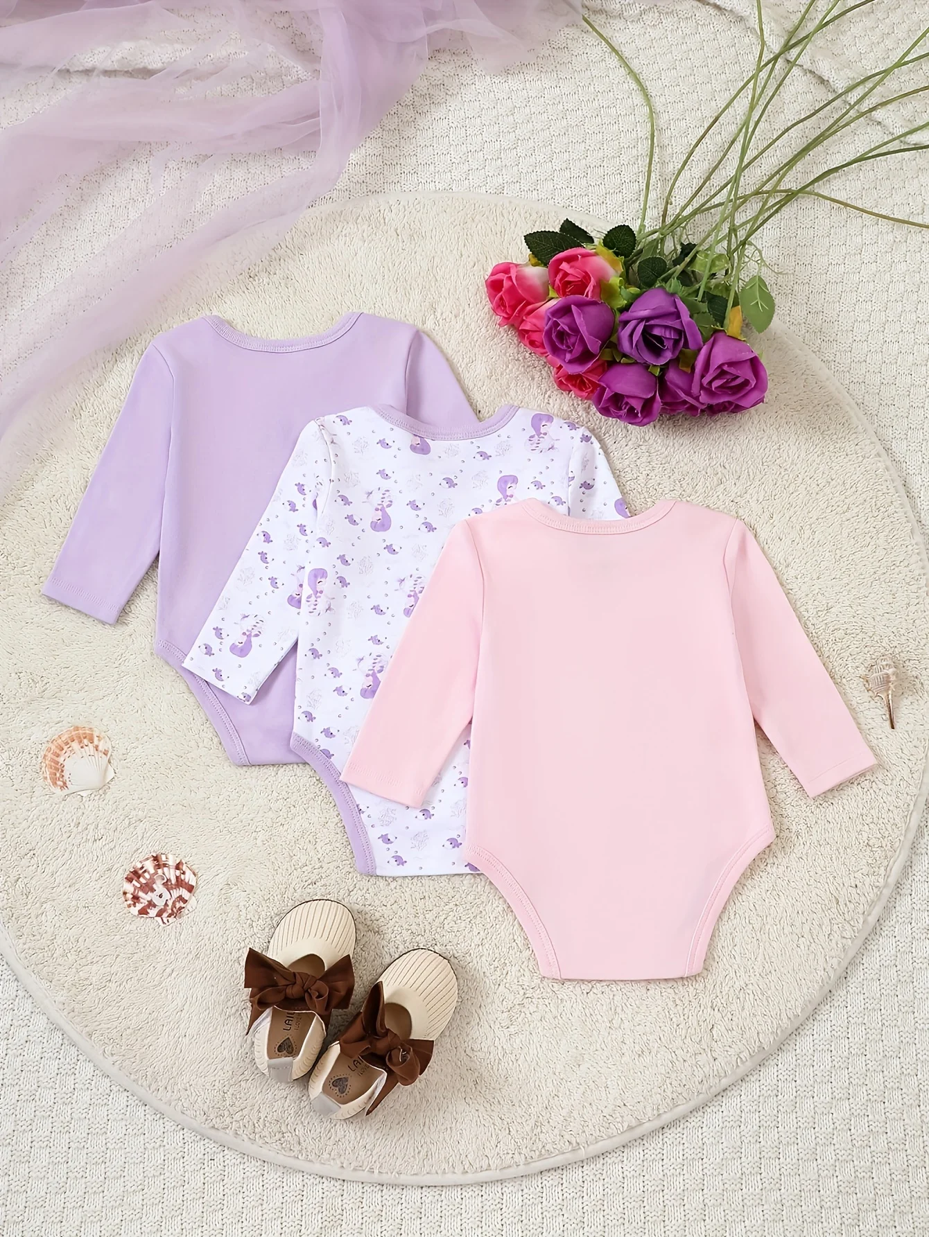 ملابس بناتي 3 قطع ملابس أطفال بناتي للربيع والخريف بأكمام طويلة من القطن لحديثي الولادة من عمر 0 إلى 12 شهرًا