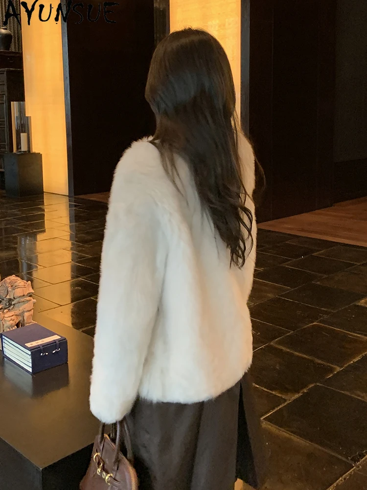 AYUNSUE 2025 새로운 Shearling Jacket 여성 중간 길이 천연 양모 자켓 여성 의류 Luxury New in Outerwears Abrigo Mujer