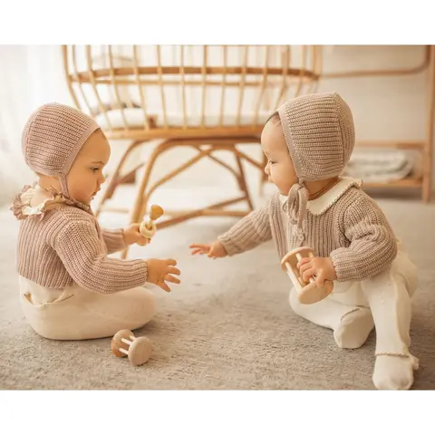 Ali Layette AW25 Brun Kantband Och Kofta Kollektion Bomullsset för Babyer Matchande Mössa Barnsparkdräkter 8 best sales matchande träningsoveraller för far och son - №3