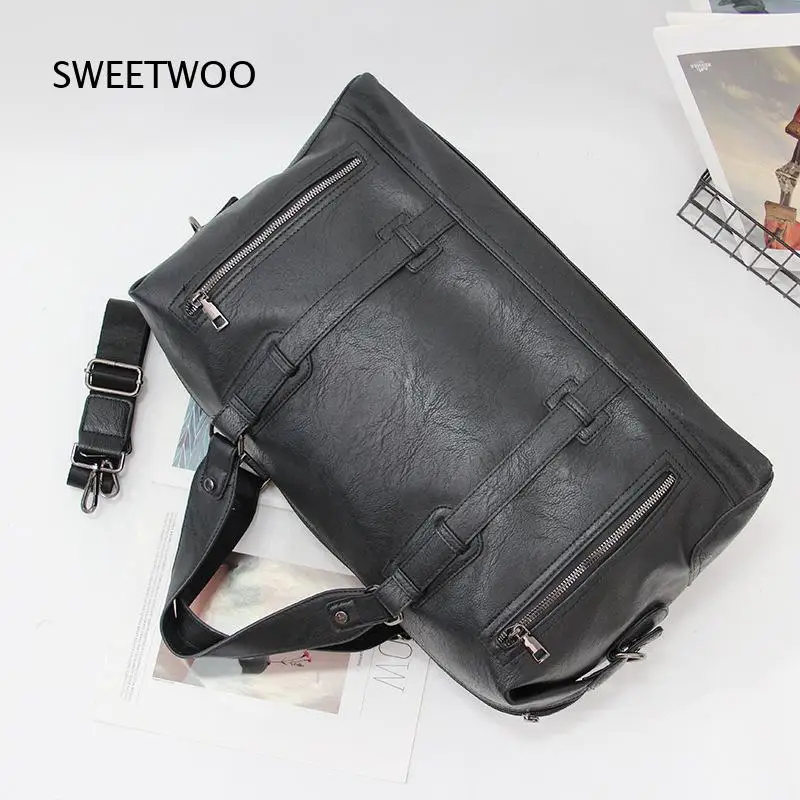 Men Large Capacity Weekend Duffle Bag Faux Leather Travel Overnight Handbag Gym Sports Bag with Shoulder Strap