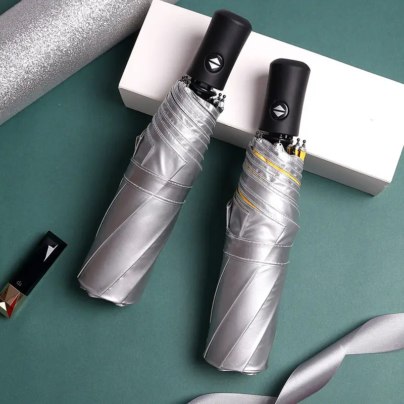 titanium-silver-glue-double-layer-three-automatic-umbrella-black-glue-sunshade-waterproof-pocket-multi-use-umbrella