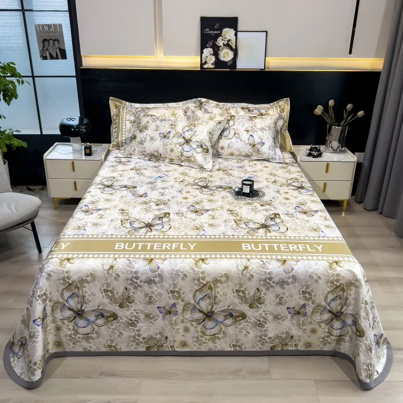 Summer cool bed cover Luxury double size mat Ice silk linen sets Air conditioning full bed sheets set Mattress with pillowcases