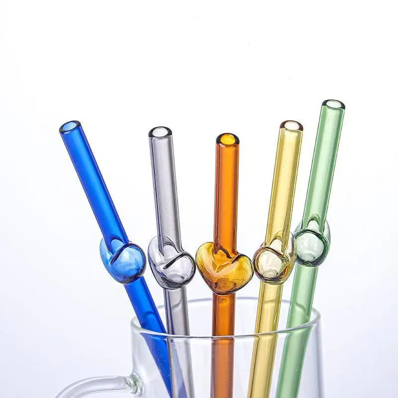 200Pcs/Lot Repeatable High Borosilicate Glass Straw Cartoon Shaped Colored Heart-shaped Glass Resistant To High Temperatures
