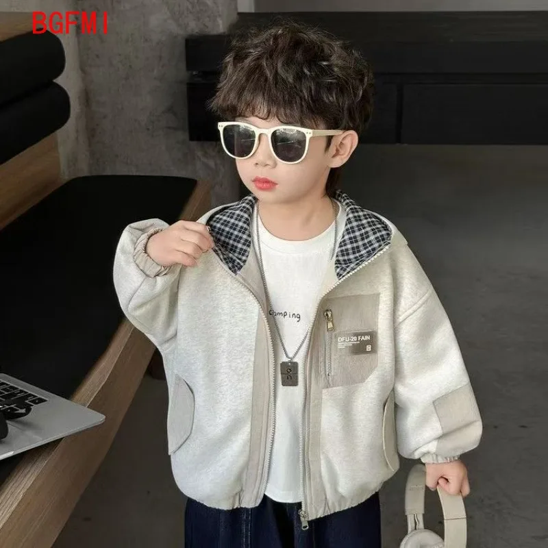 Baby Boy Cotton zipper Coat 2026 Spring Autumn Fashion Cool Korean Kids Clothes Casual Patchwork Looose Solid Color Jacket Coats 2