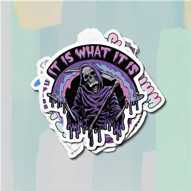 Death It Is What It Is Pastel Goth Grim Reaper Drip 5PCS Stickers for Living Room Bumper Anime Cute Kid Car Art Print Window Hom