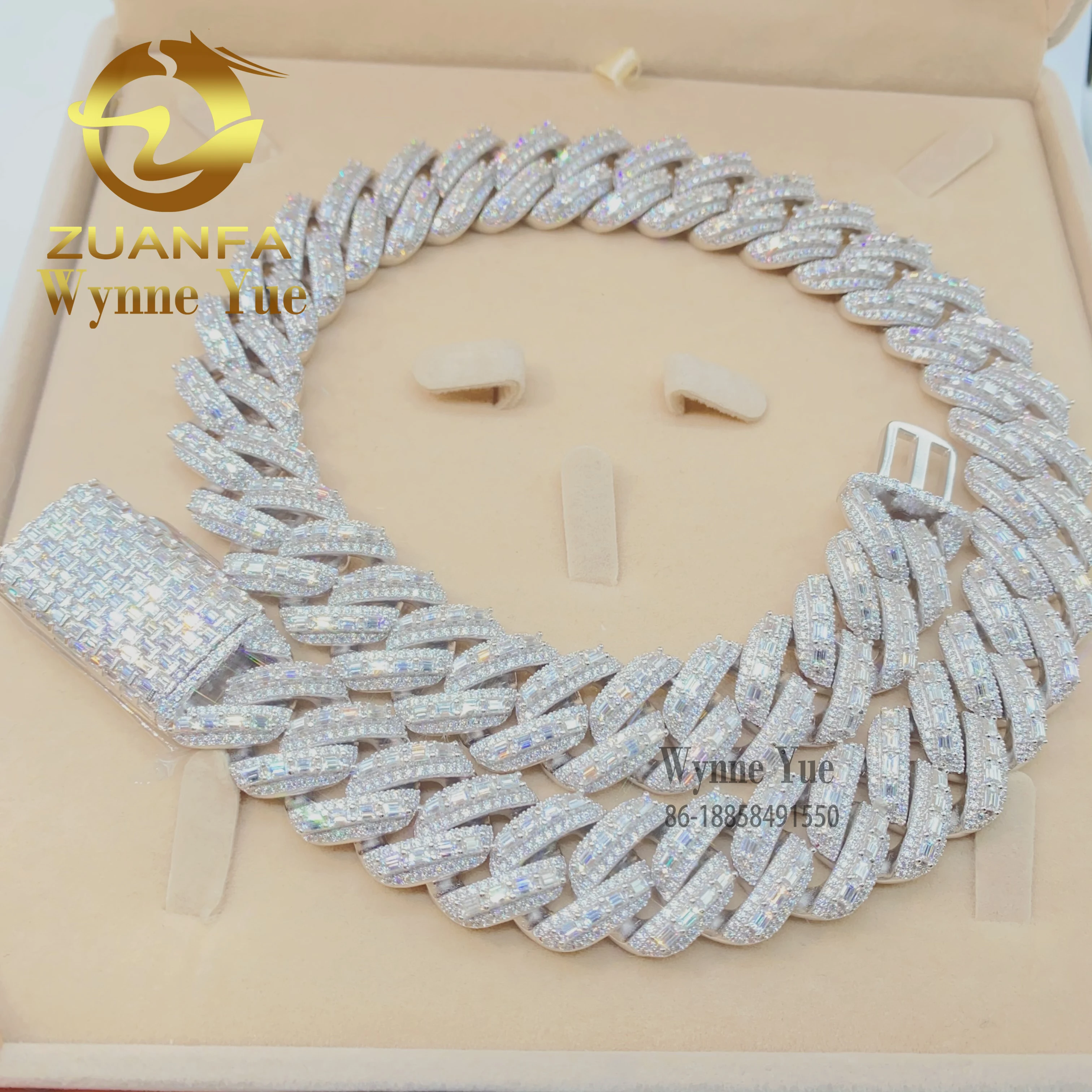 20mm New Thick Heavy Baguette GRA Certificate Pass Diamond Tester VVS Moissanite Cuban Chain.