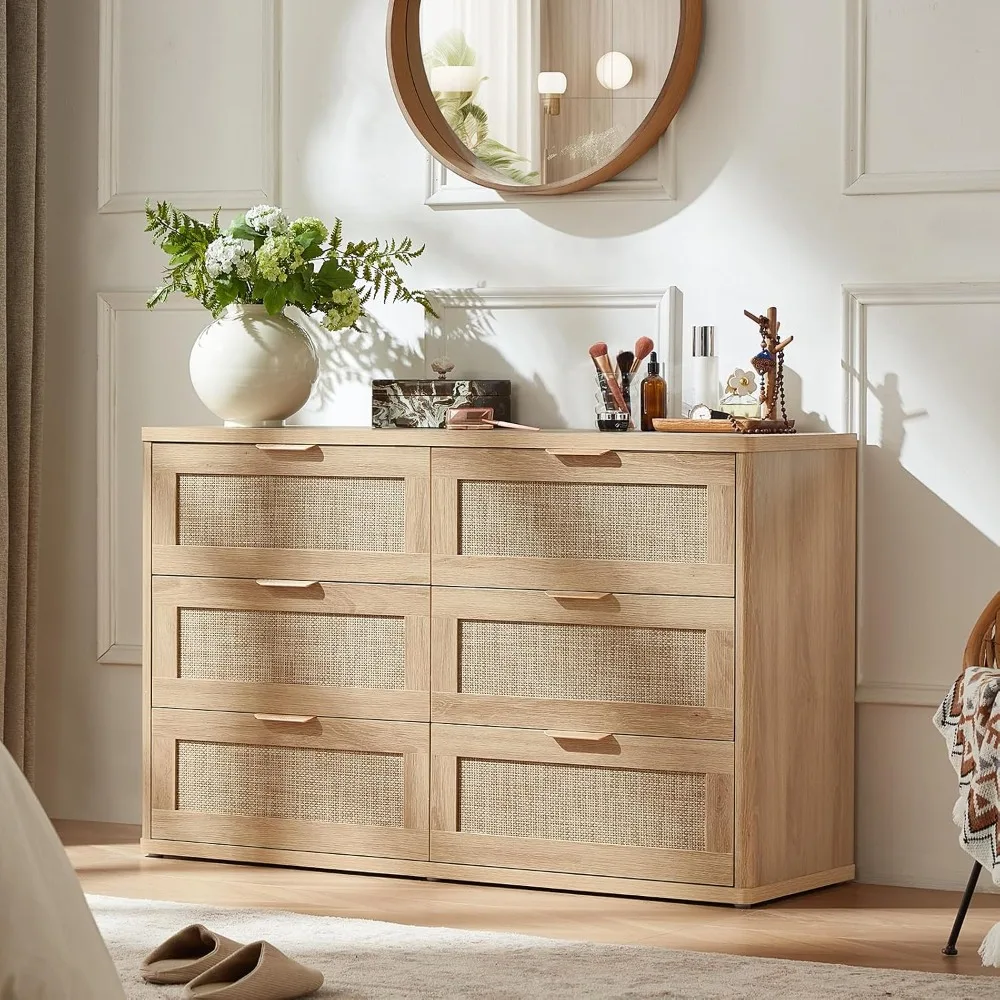 Rattan Dresser for Bedroom 48 Inch Drawers Dressers Storage Organizer