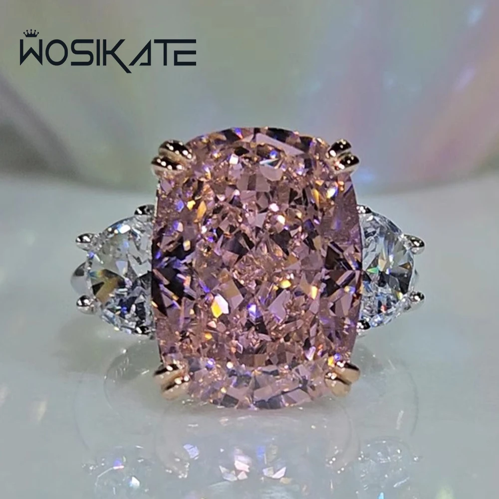 WOSIKATE Роскошное квадратное кольцо с высокоуглеродистым бриллиантом для женщин, серебро 925, модные украшения, кольцо на палец с розовым цирконием вишни WOSIKATE Роскошное квадратное кольцо с высокоуглеродистым бриллиантом для женщин, серебро 925, модные украшения, кольцо на палец с розовым цирконием вишни