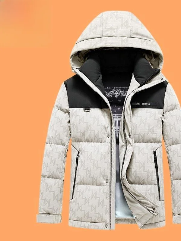 

Men's Thiened down Jaet Hooded Print Warmth Faion Brand 90 White Du down Lightweight Luxury Winter Coat