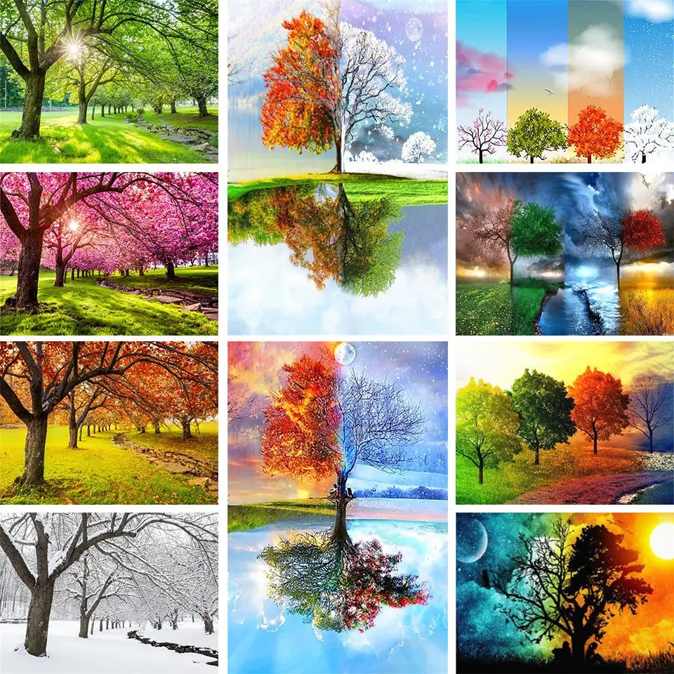 

5D DIY Diamond Painting Landscape Four Seasons Tree Rhinestone Picture Diamond Embroidery Winter Home Decoration Mosaic Gift