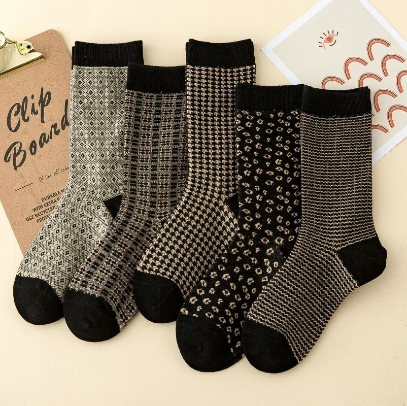 

5 пар кофейно-коричневых женских носков до середины икры, весенние хлопковые длинные носки в японском стиле, зимние термоноски до щиколотки, высокое качество 2025