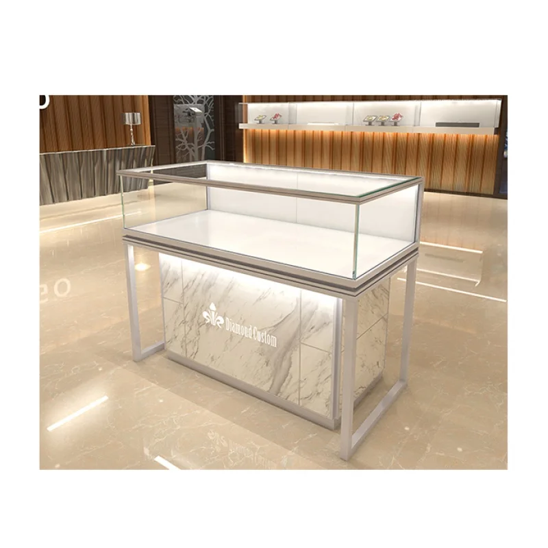 Custom. silver color single jewelry display showcase glass display cabinet with LED