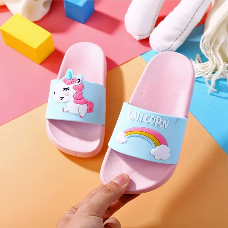 Kids Cartoon Unicorn Indoor Slippers Toddler Boys Girls Summer Home Flip Flops Children Bedroom Shoes Beach Wear Slipper