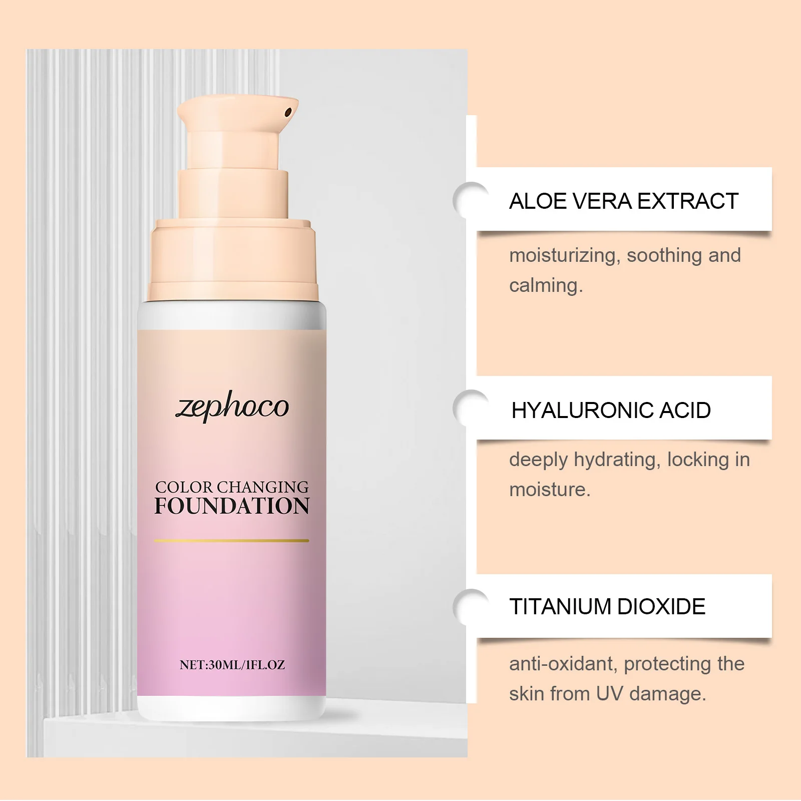 Różowy krem podkład zmieniający kolor, korektor, makijaż, nawilżający, lekki, kryjący niedoskonałości skóry, naturalny wygląd zephoco