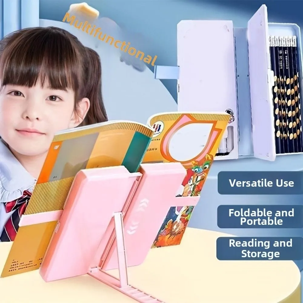 Multifunctional Reading Stand Pencil Case Large Capacity Adjustable Angles Bookshelf Pencil Case Portable Double-Layer