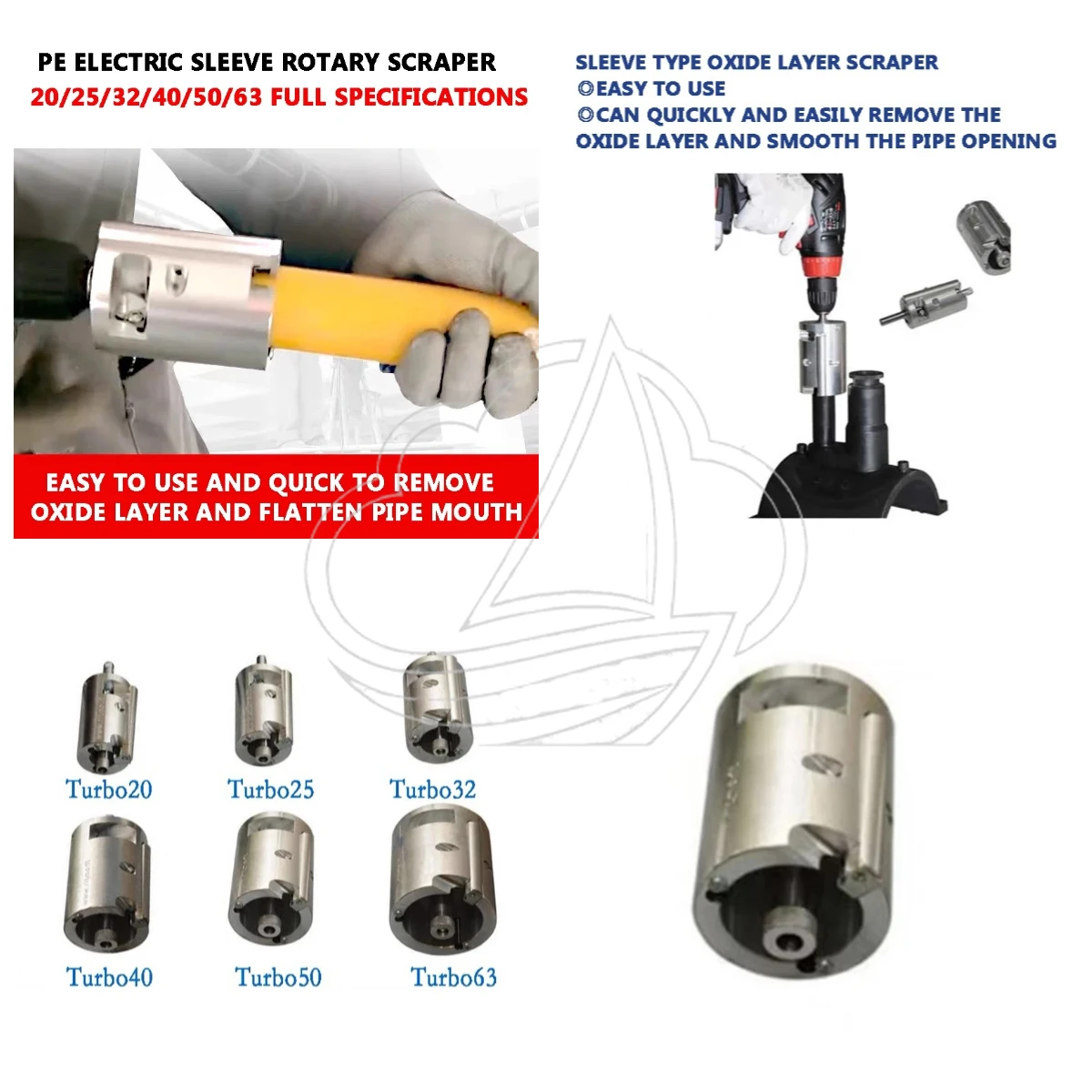Electric PE Pipe Scraper 20-63mm, Rotary Sleeve Design, Oxide Layer Cleaning Tool for Gas Pipe & Composite Pipeline